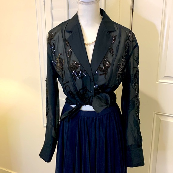 H&M Edition black sequined organza button down shirt in black Small - Picture 7 of 10